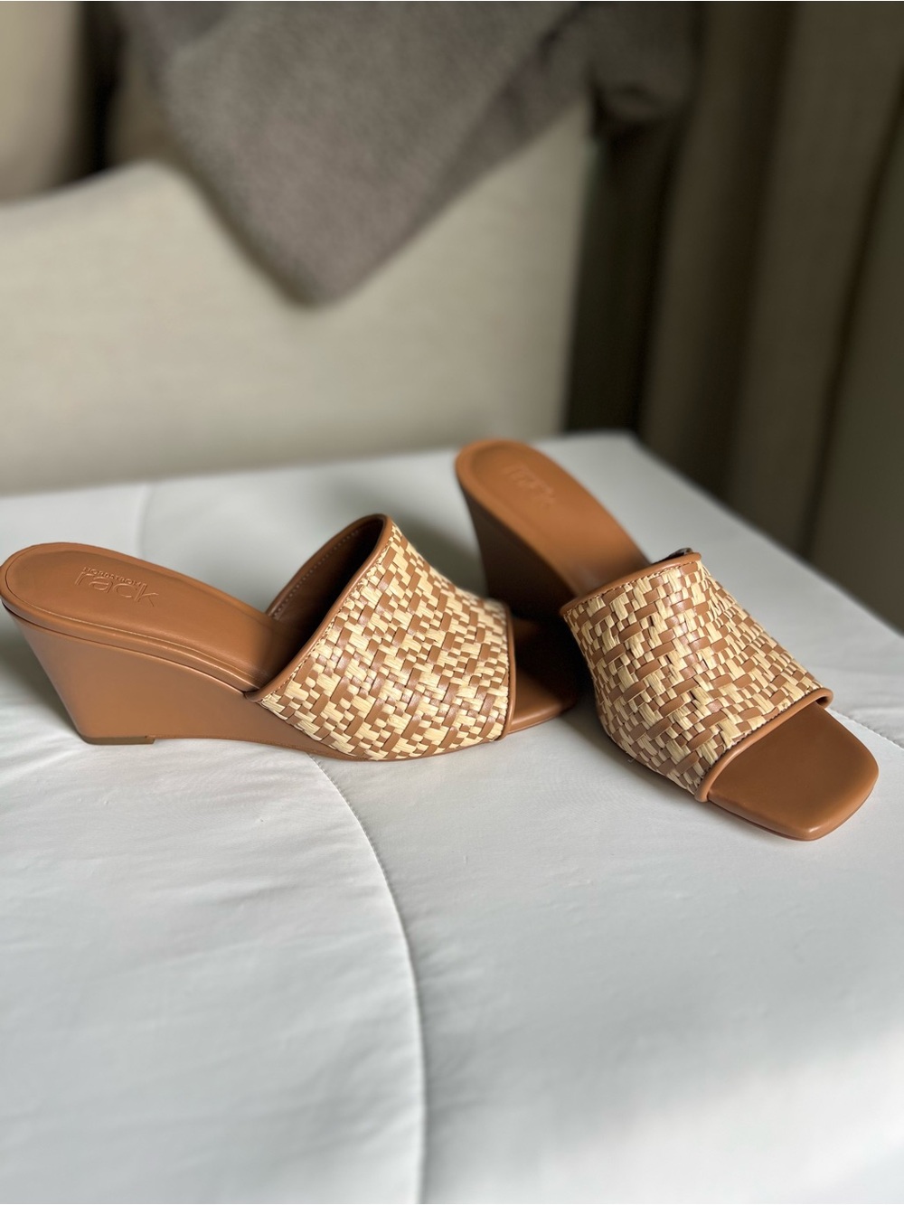 Nordstrom Rack Woven Slide Wedge Sandals - Tan size 8